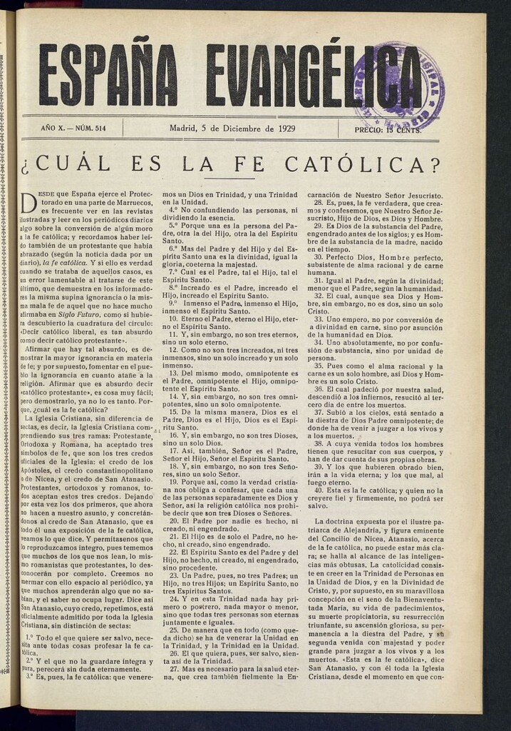 Miniatura de España Evangélica del 5 de diciembre de 1929, nº 514