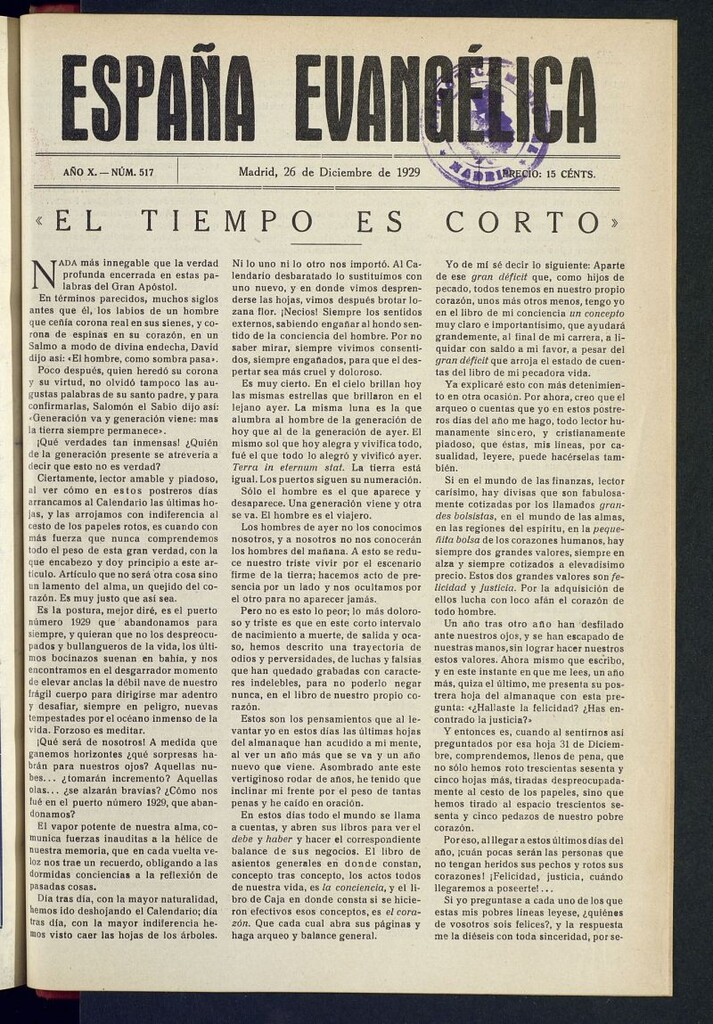 Miniatura de España Evangélica del 26 de diciembre de 1929, nº 517