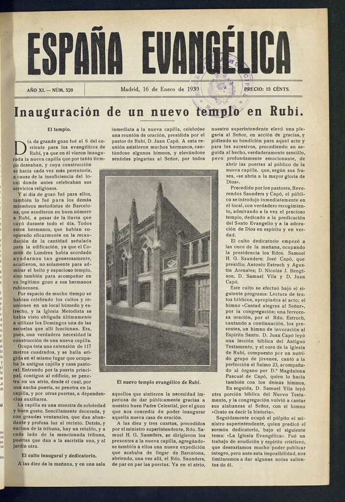 Miniatura de España Evangélica del 16 de enero de 1930, nº 520