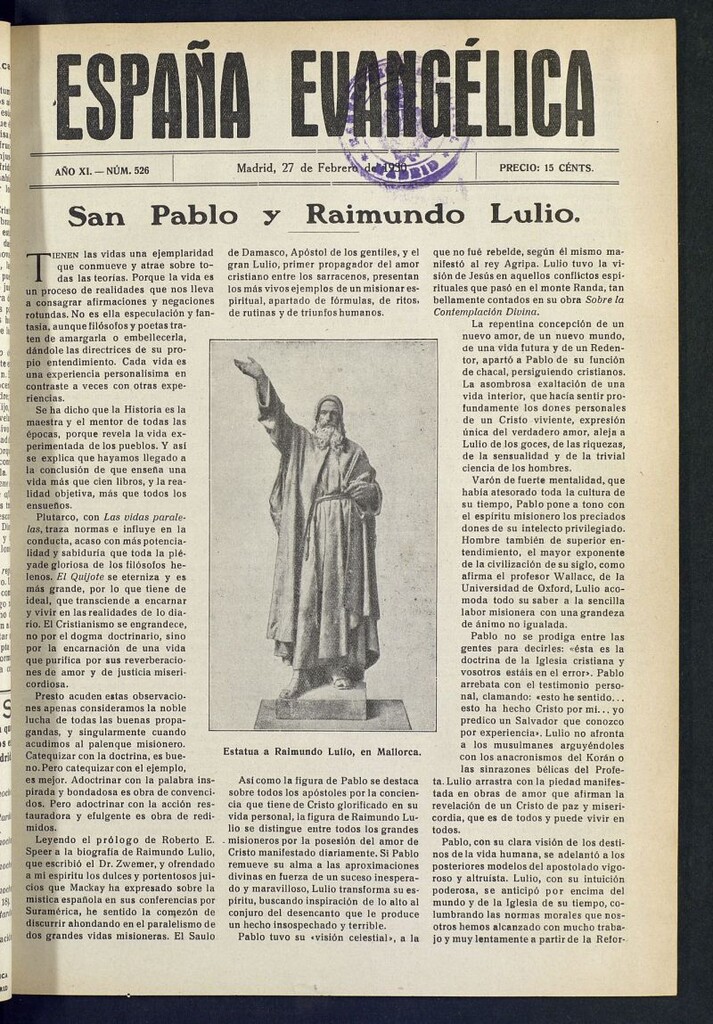 Miniatura de España Evangélica del 27 de febrero de 1930, nº 526