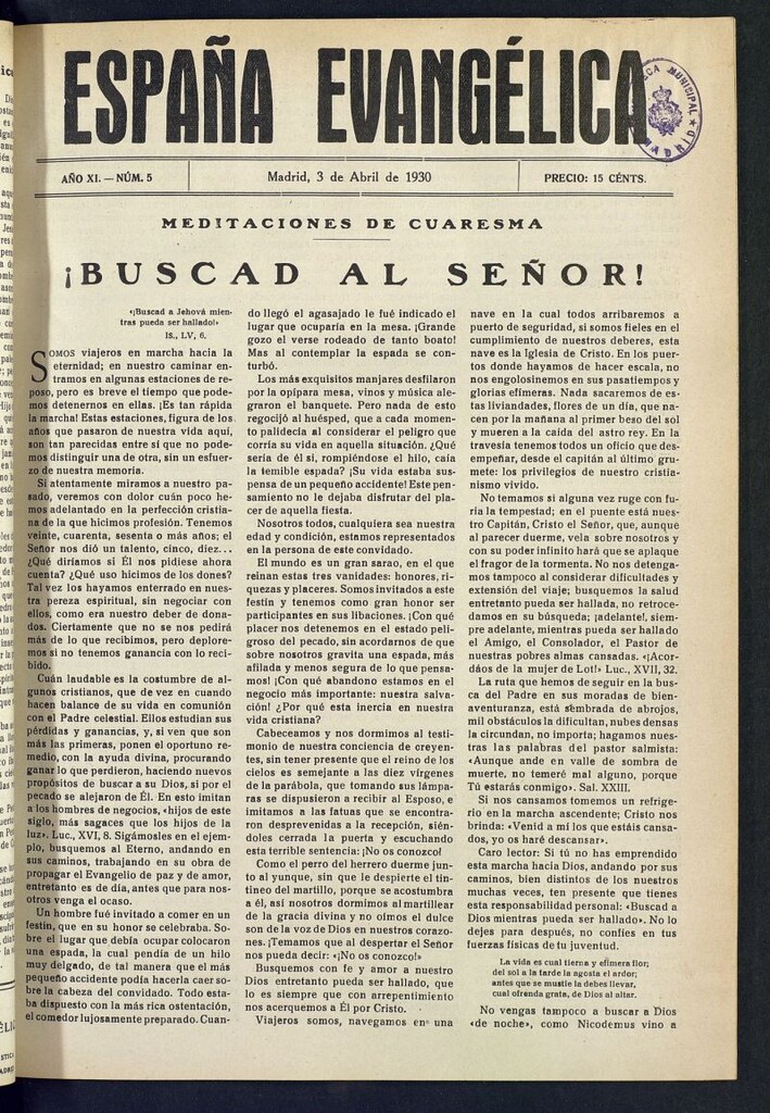 Miniatura de España Evangélica del 3 de abril de 1930, nº 531