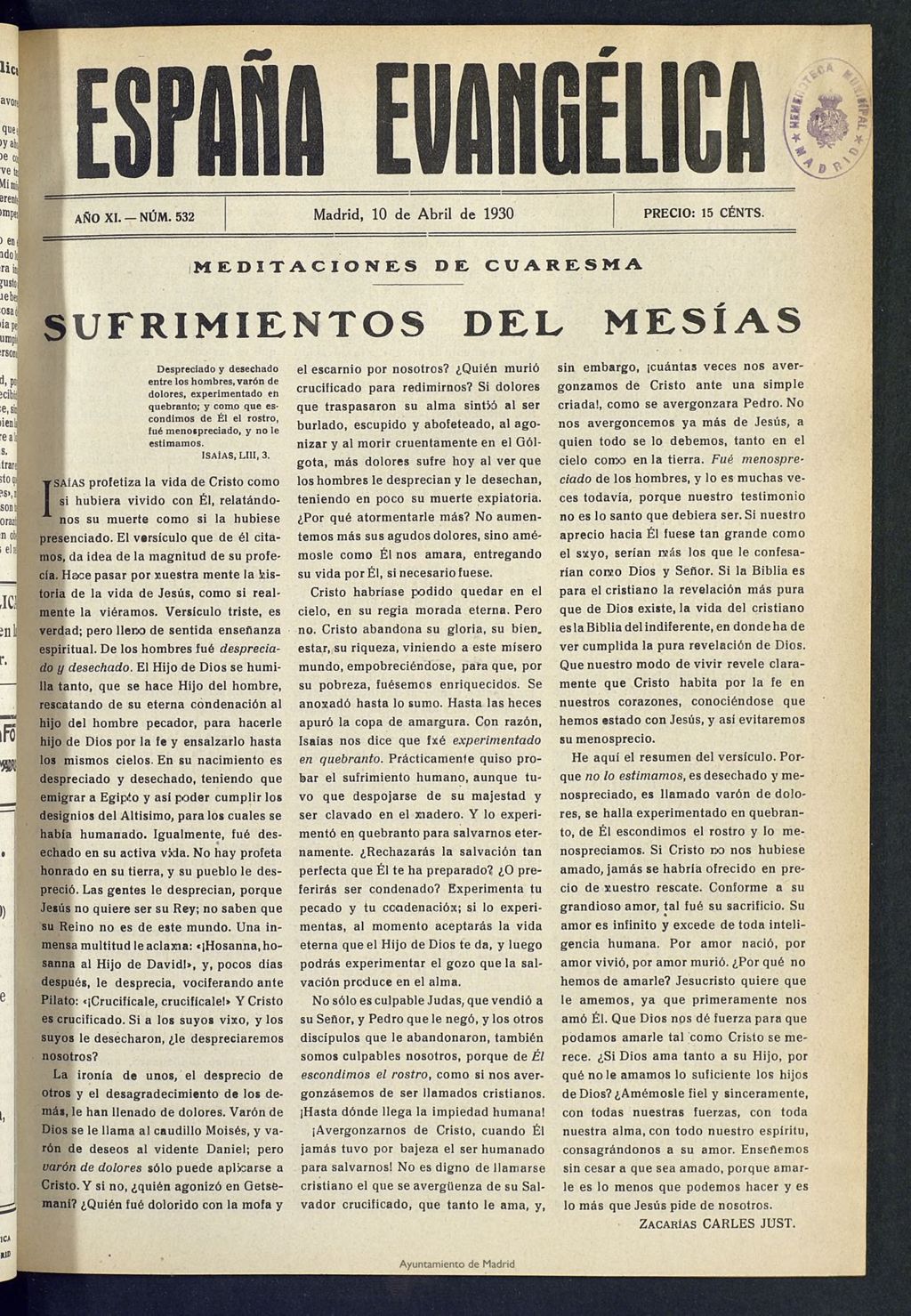 Miniatura de España Evangélica del 10 de abril de 1930, nº 532