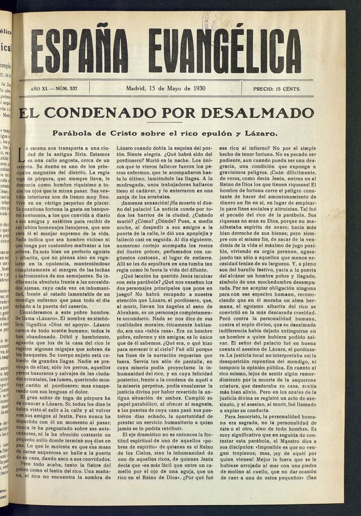 Miniatura de España Evangélica del 15 de mayo de 1930, nº 537