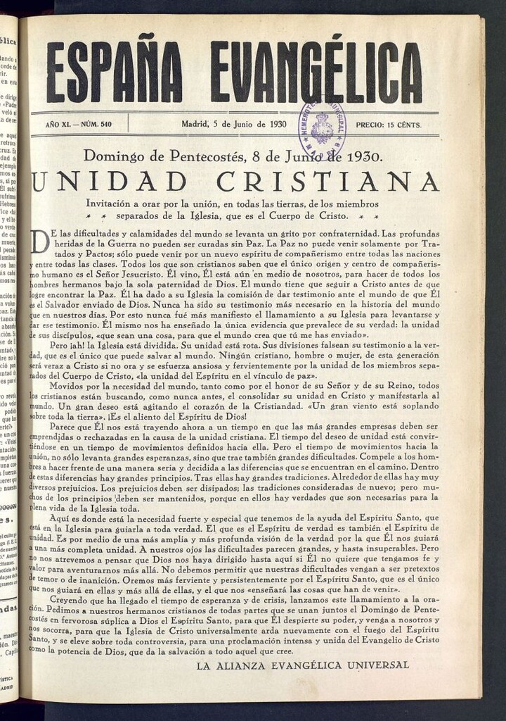 Miniatura de España Evangélica del 5 de junio de 1930, nº 540
