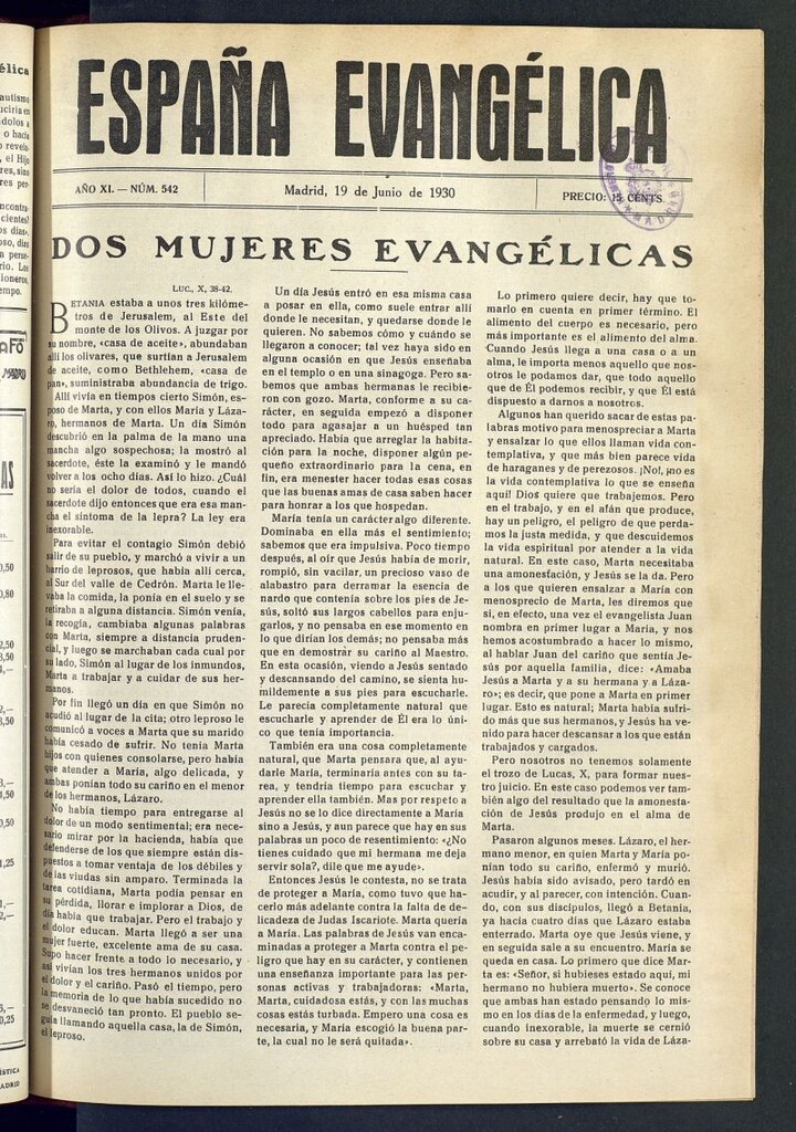 Miniatura de España Evangélica del 19 de junio de 1930, nº 542