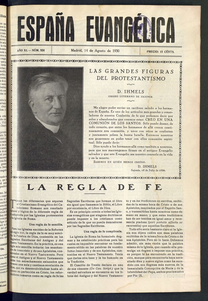 Miniatura de España Evangélica del 14 de agosto de 1930, nº 550