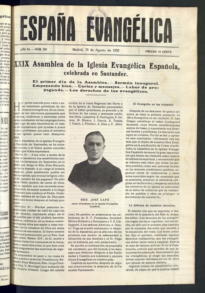 Miniatura de España Evangélica del 28 de agosto de 1930, nº 552