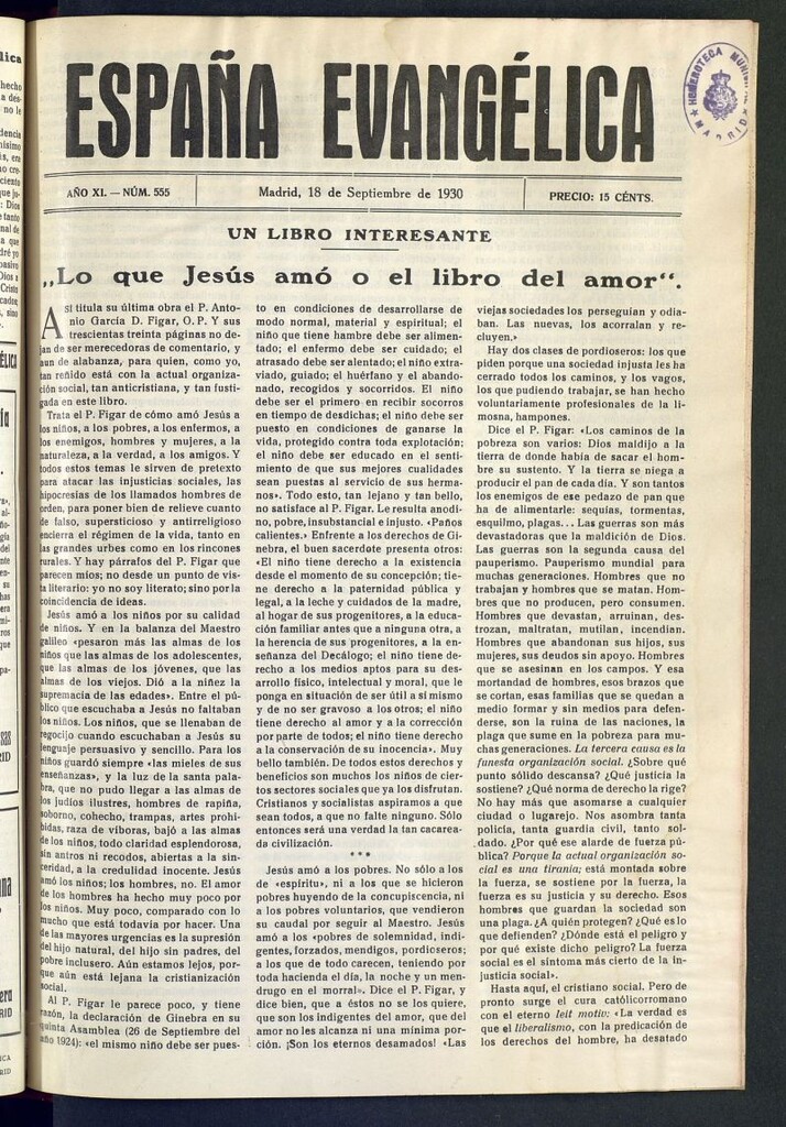 Miniatura de España Evangélica del 18 de septiembre de 1930, nº 555