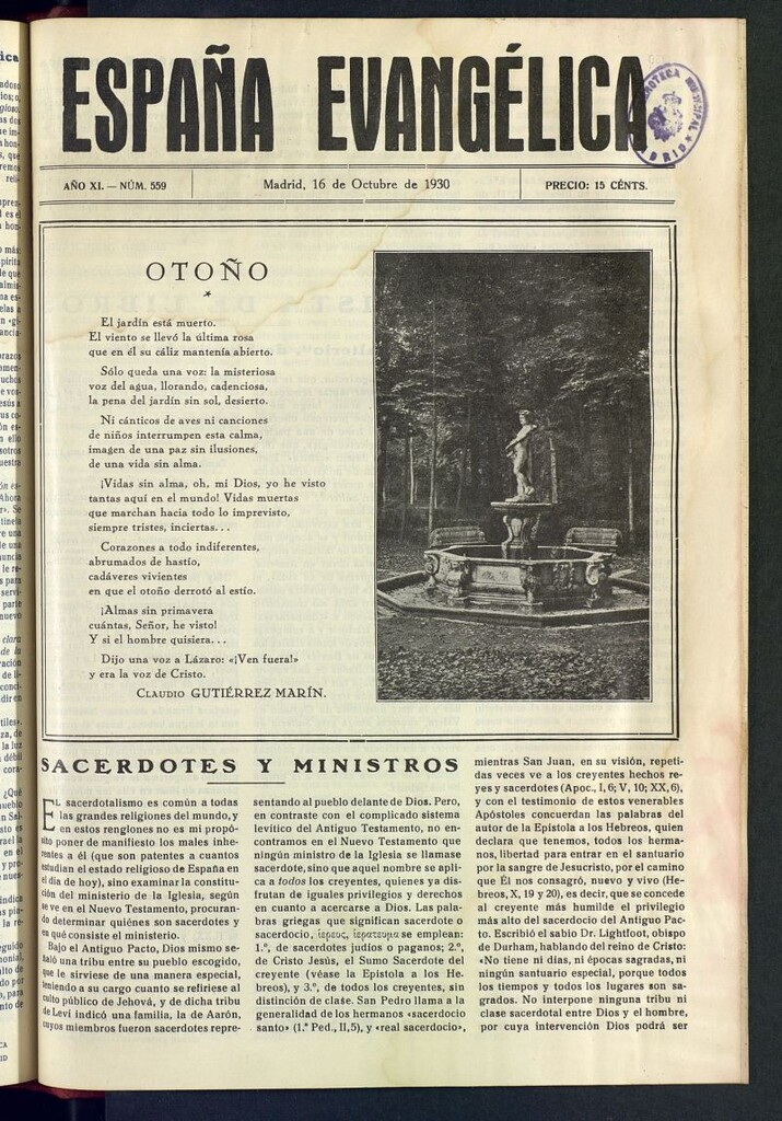 Miniatura de España Evangélica del 16 de octubre de 1930, nº 559