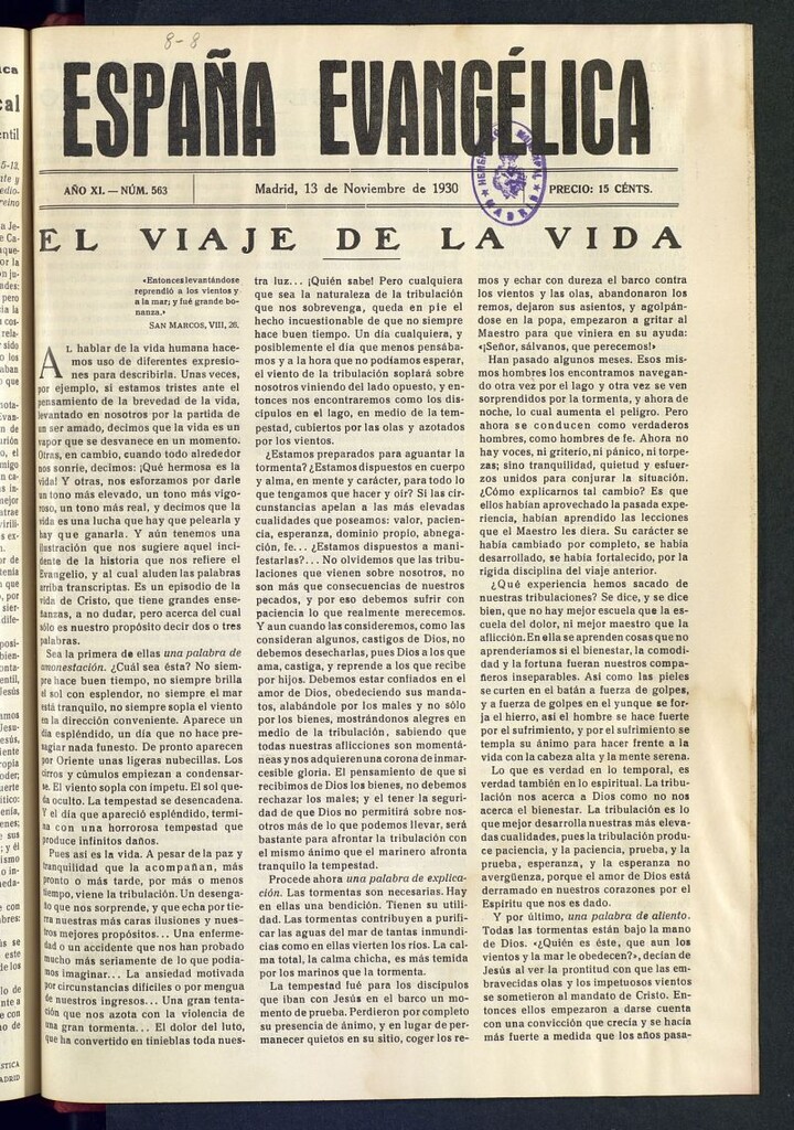 Miniatura de España Evangélica del 13 de noviembre de 1930, nº 563