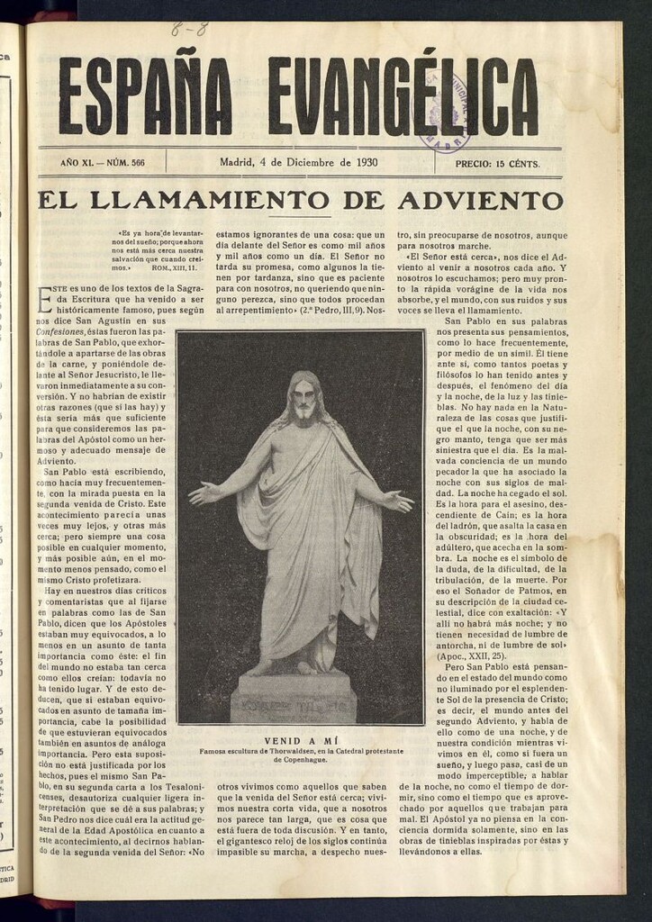 Miniatura de España Evangélica del 4 de diciembre de 1930, nº 566