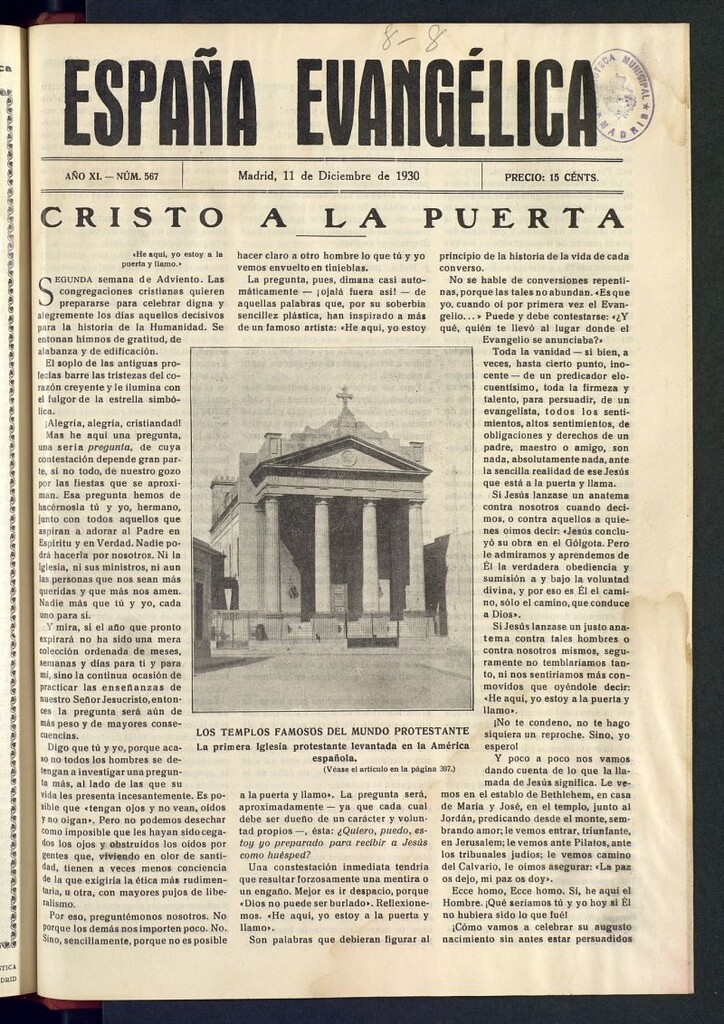 Miniatura de España Evangélica del 11 de diciembre de 1930, nº 567
