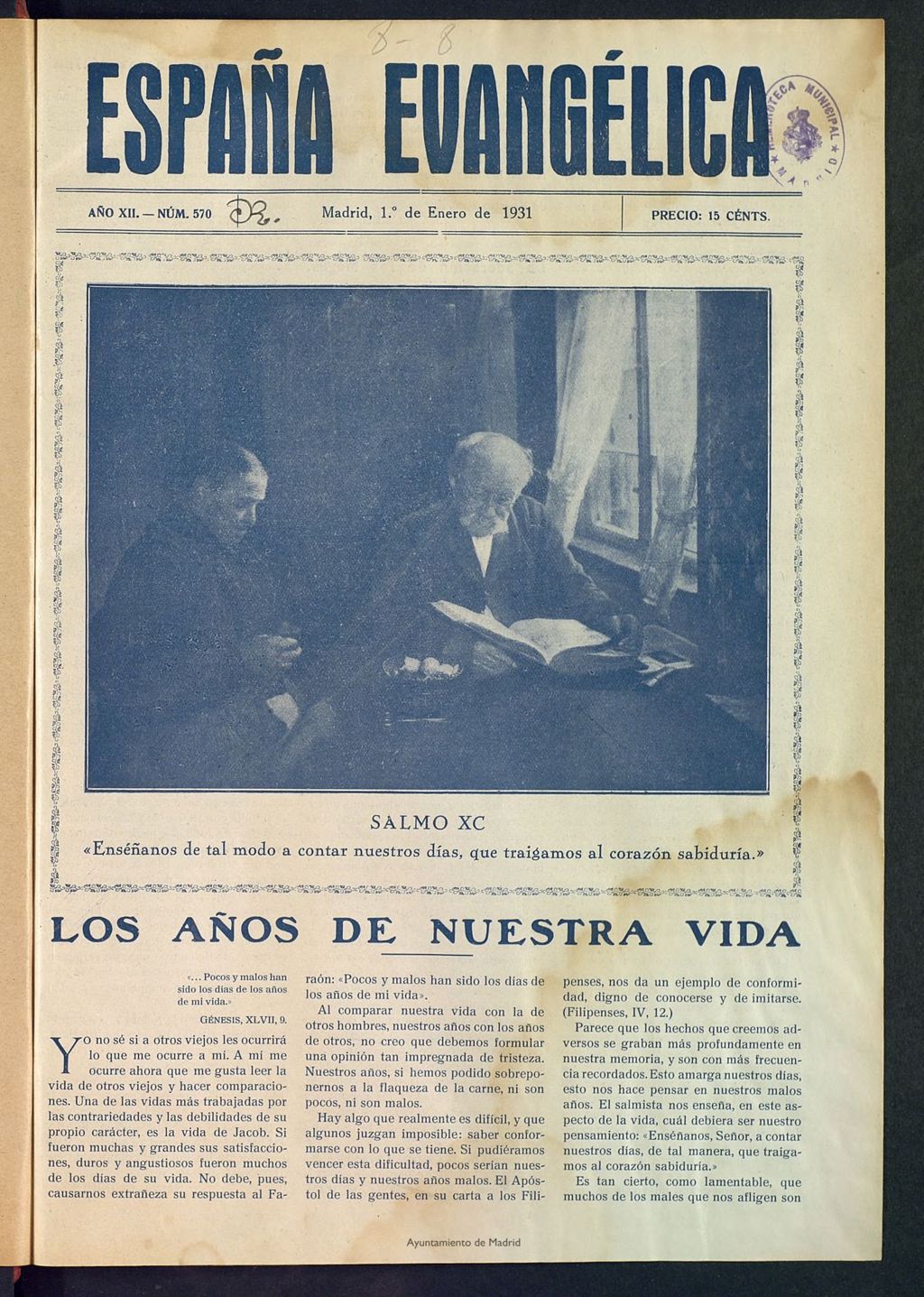 Miniatura de España Evangélica del 1 de enero de 1931, nº 570