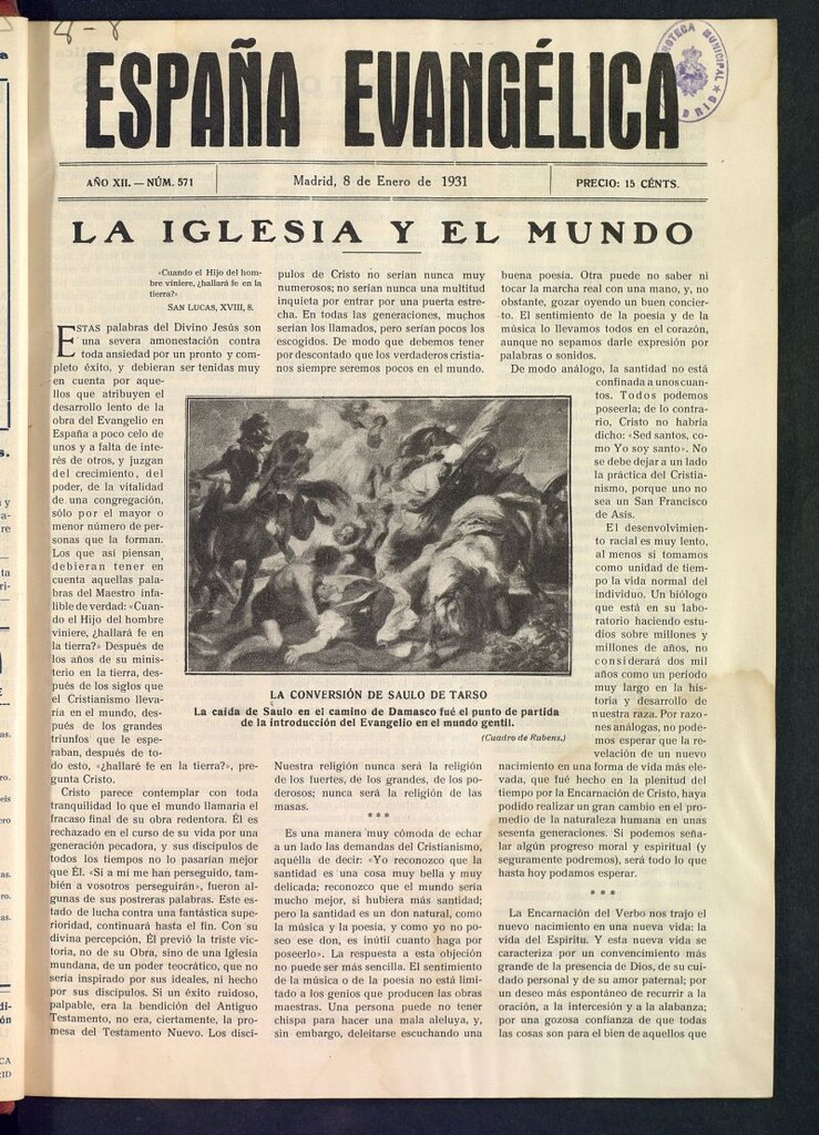 Miniatura de España Evangélica del 8 de enero de 1931, nº 571