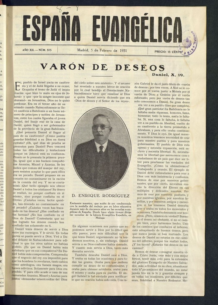 Miniatura de España Evangélica del 5 de febrero de 1931, nº 575