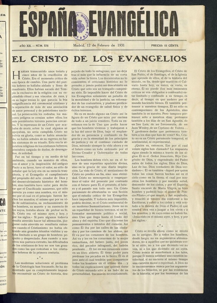 Miniatura de España Evangélica del 12 de febrero de 1931, nº 576