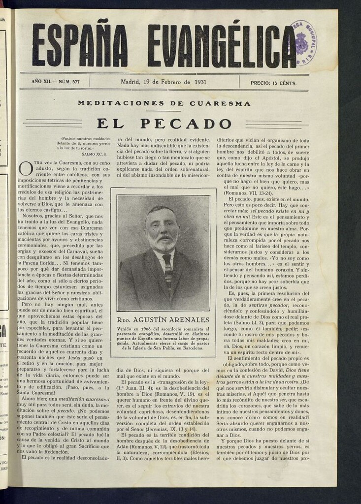 Miniatura de España Evangélica del 19 de febrero de 1931, nº 577