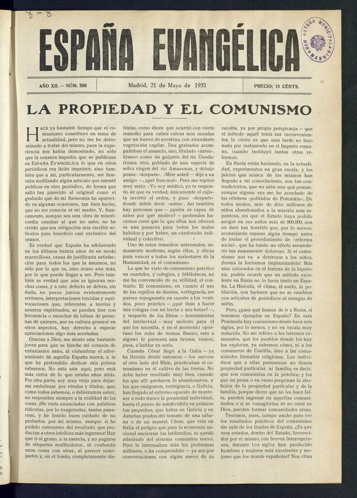 Miniatura de España Evangélica del 21 de mayo de 1931, nº 590