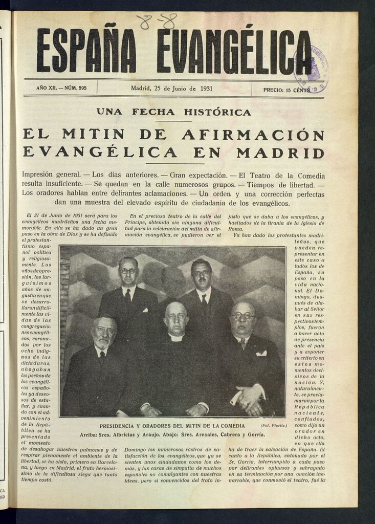 Miniatura de España Evangélica del 25 de junio de 1931, nº 595
