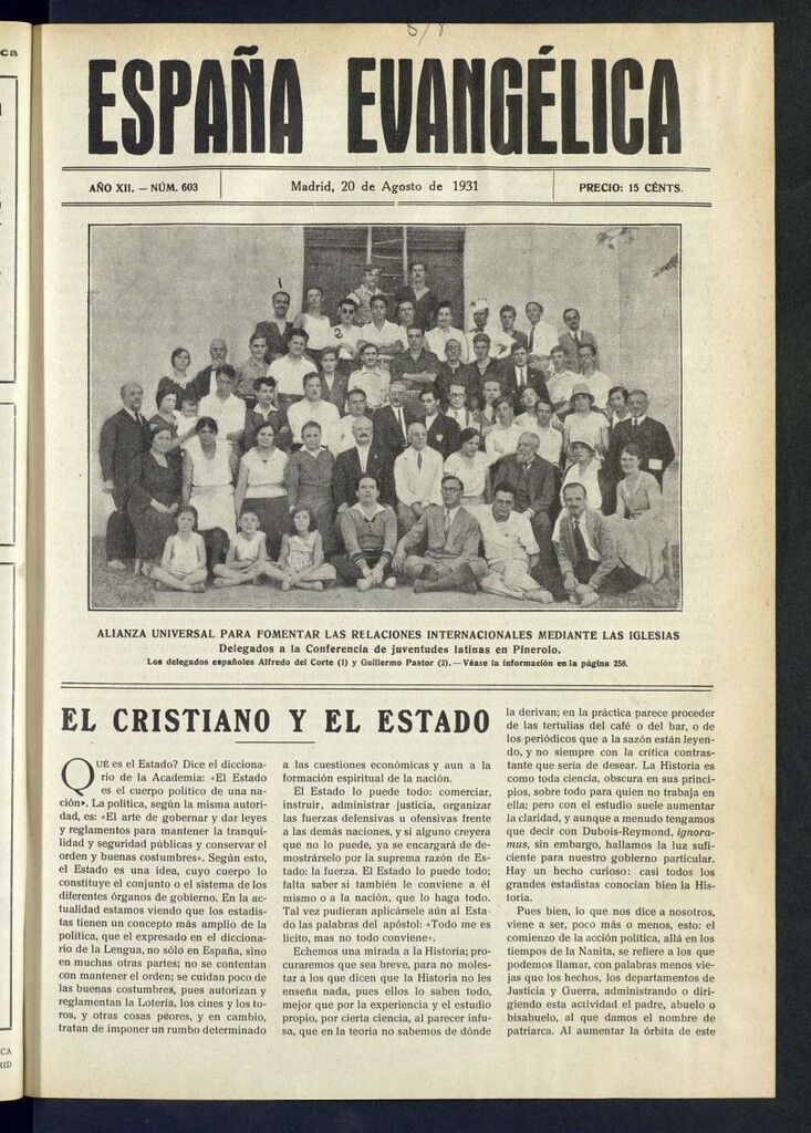 Miniatura de España Evangélica del 20 de agosto de 1931, nº 603