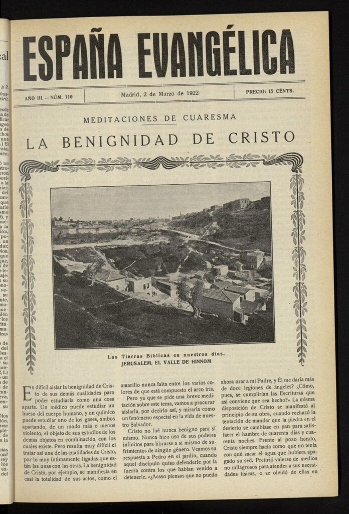Miniatura de España Evangélica del 2 de marzo de 1922, nº 110