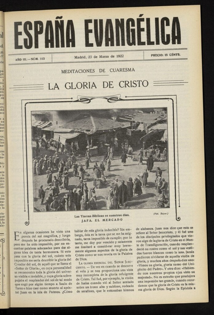 Miniatura de España Evangélica del 23 de marzo de 1922, nº 113