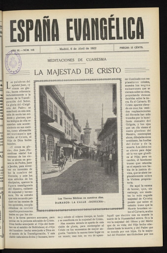 Miniatura de España Evangélica del 6 de abril de 1922, nº 115