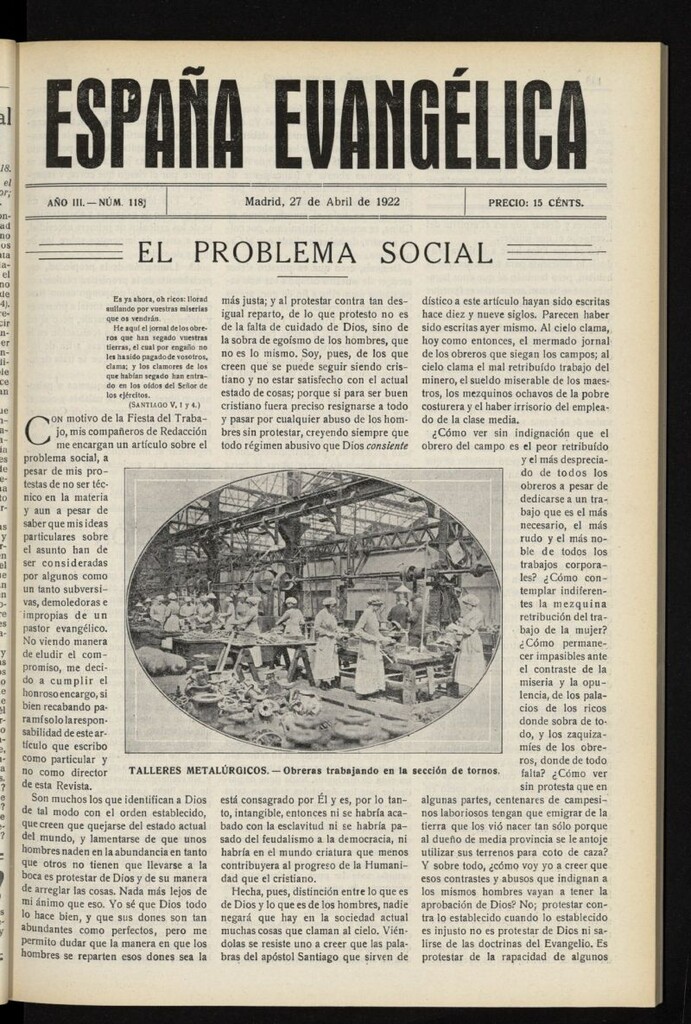 Miniatura de España Evangélica del 27 de abril de 1922, nº 118