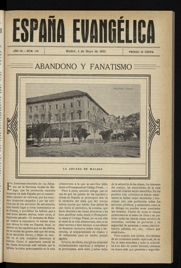 Miniatura de España Evangélica del 4 de mayo de 1922, nº 119