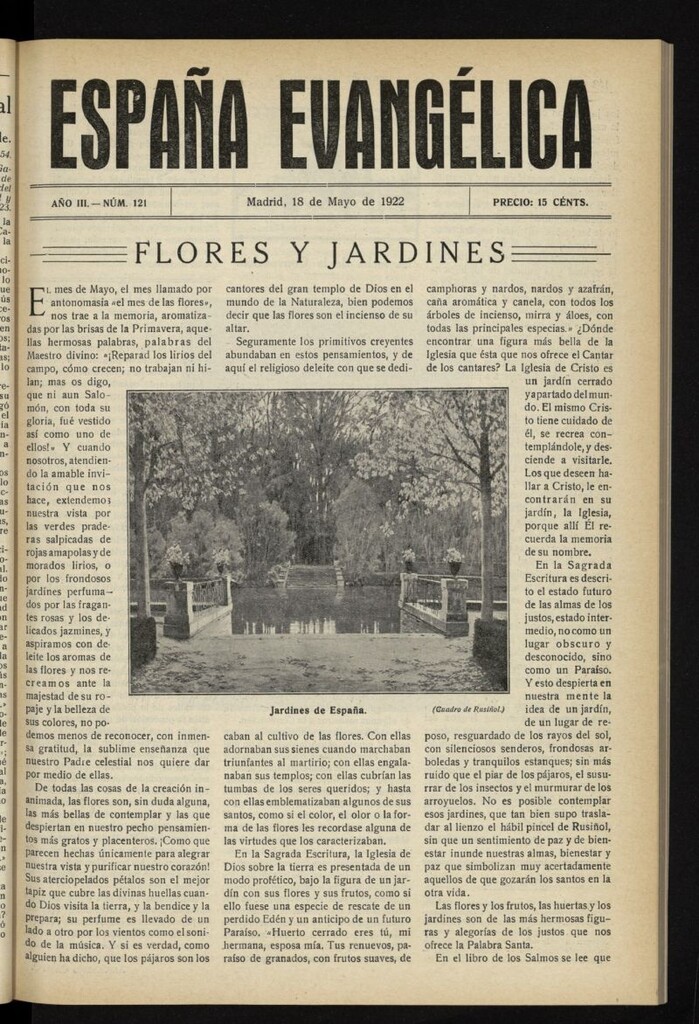Miniatura de España Evangélica del 18 de mayo de 1922, nº 121