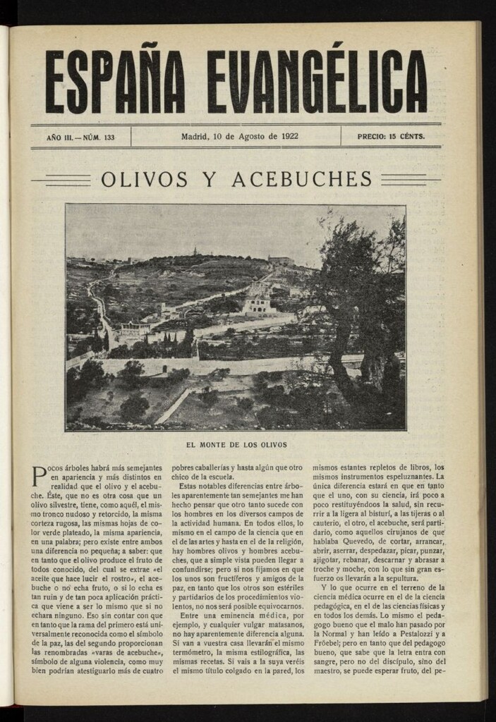 Miniatura de España Evangélica del 10 de agosto de 1922, nº 133