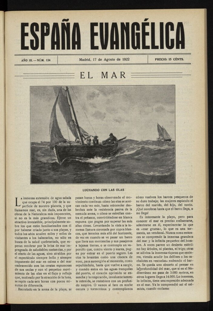 Miniatura de España Evangélica del 17 de agosto de 1922, nº 134