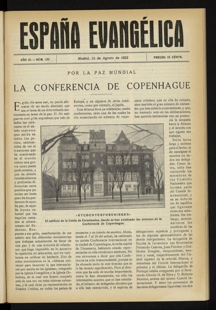 Miniatura de España Evangélica del 24 de agosto de 1922, nº 135
