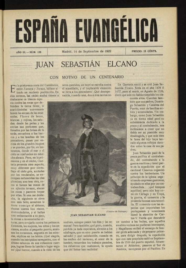 Miniatura de España Evangélica del 14 de septiembre de 1922, nº 138