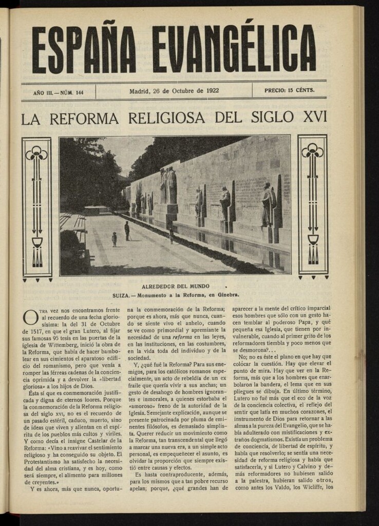 Miniatura de España Evangélica del 26 de octubre de 1922, nº 144
