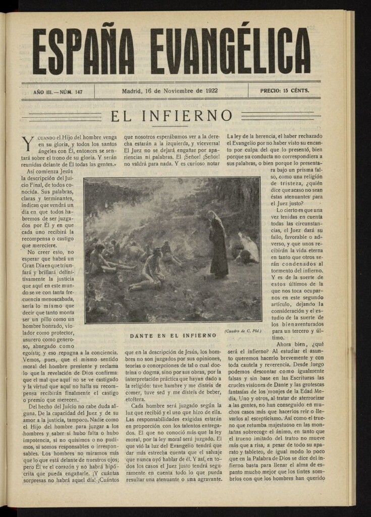 Miniatura de España Evangélica del 16 de noviembre de 1922, nº 147