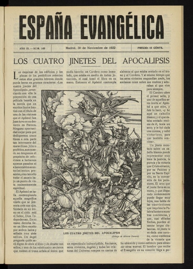 Miniatura de España Evangélica del 30 de noviembre de 1922, nº 149