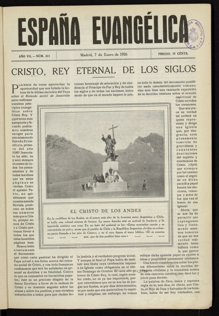 Miniatura de España Evangélica del 7 de enero de 1926, nº 311
