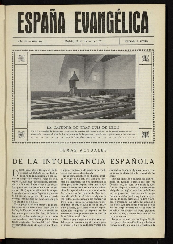 Miniatura de España Evangélica del 21 de enero de 1926, nº 313