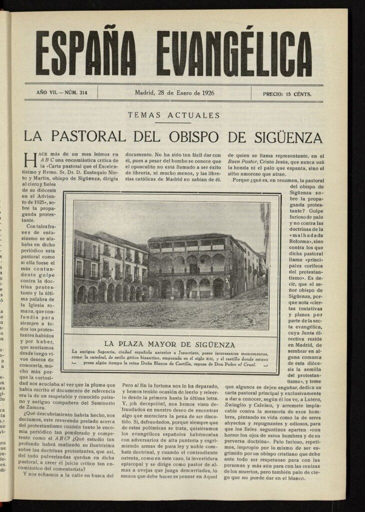 Miniatura de España Evangélica del 28 de enero de 1926, nº 314