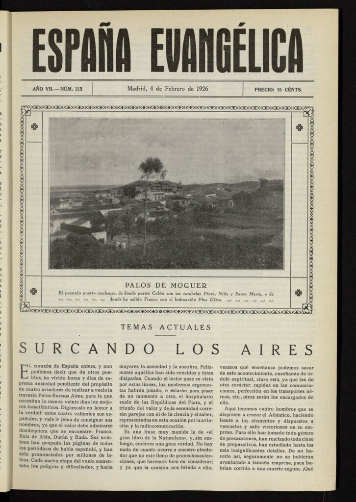 Miniatura de España Evangélica del 4 de febrero de 1926, nº 315