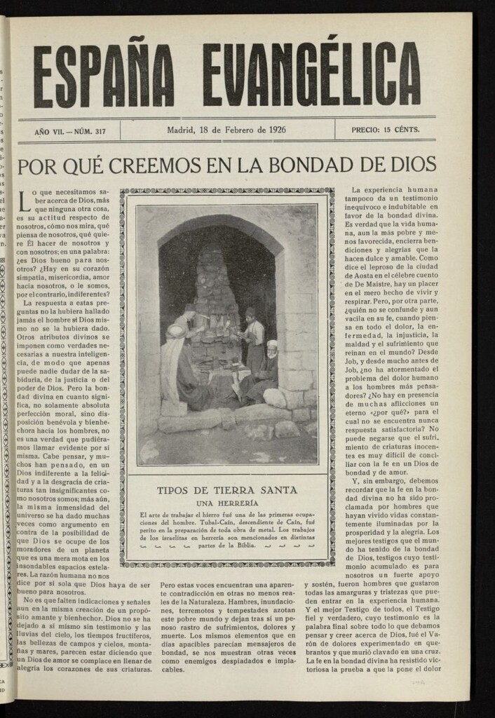 Miniatura de España Evangélica del 18 de febrero de 1926, nº 317