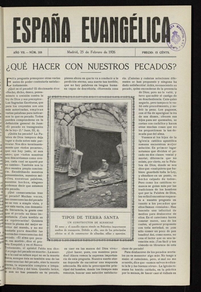 Miniatura de España Evangélica del 25 de febrero de 1926, nº 318