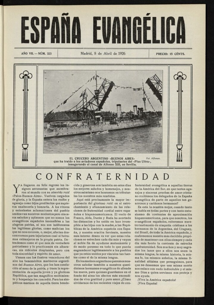 Miniatura de España Evangélica del 8 de abril de 1926, nº 323 [sic]
