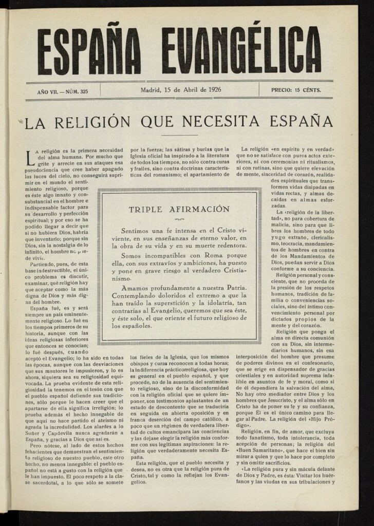 Miniatura de España Evangélica del 15 de abril de 1926, nº 325