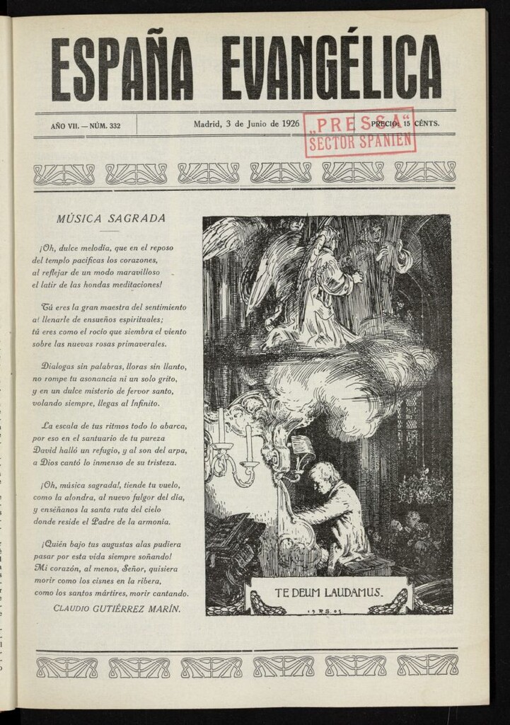 Miniatura de España Evangélica del 3 de junio de 1926, nº 332