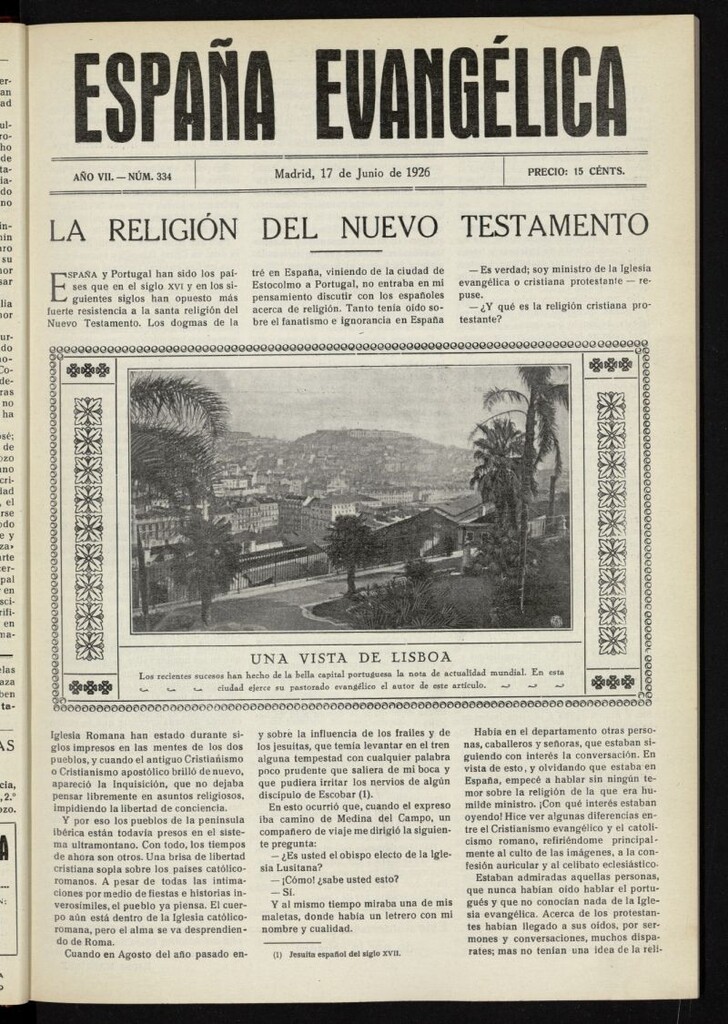 Miniatura de España Evangélica del 17 de junio de 1926, nº 334