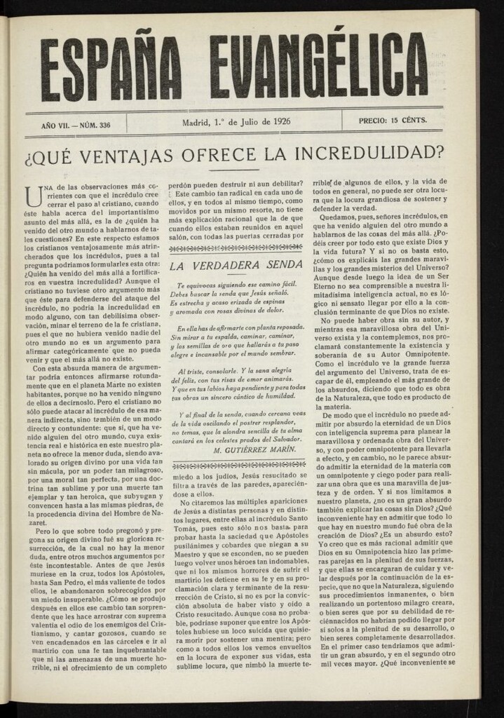 Miniatura de España Evangélica del 1 de julio de 1926, nº 336