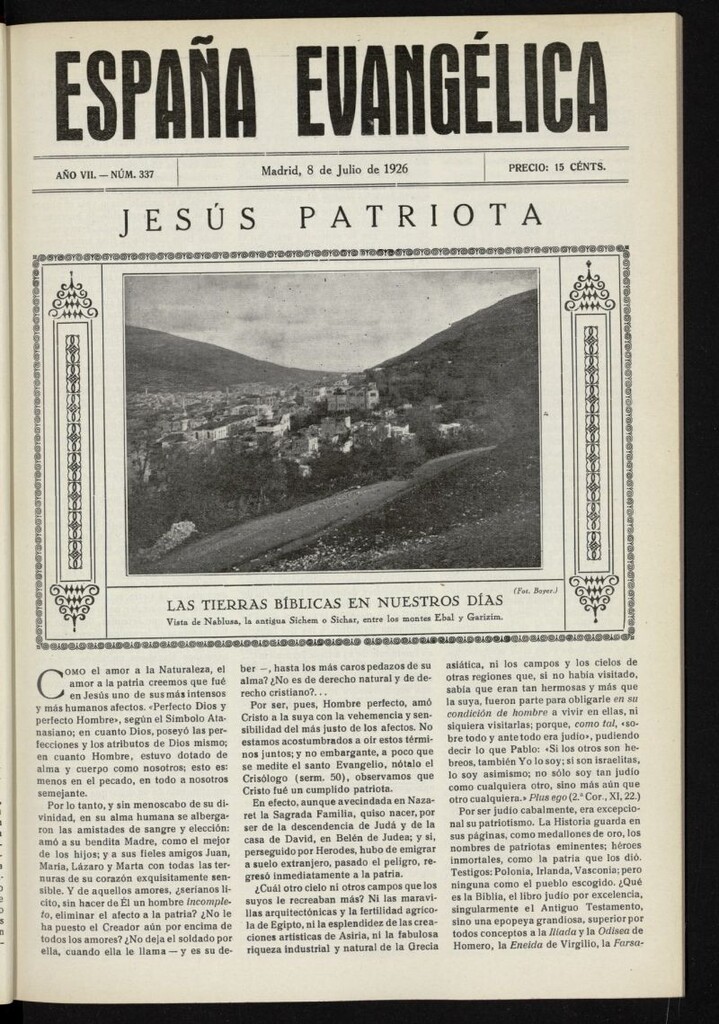 Miniatura de España Evangélica del 8 de julio de 1926, nº 337