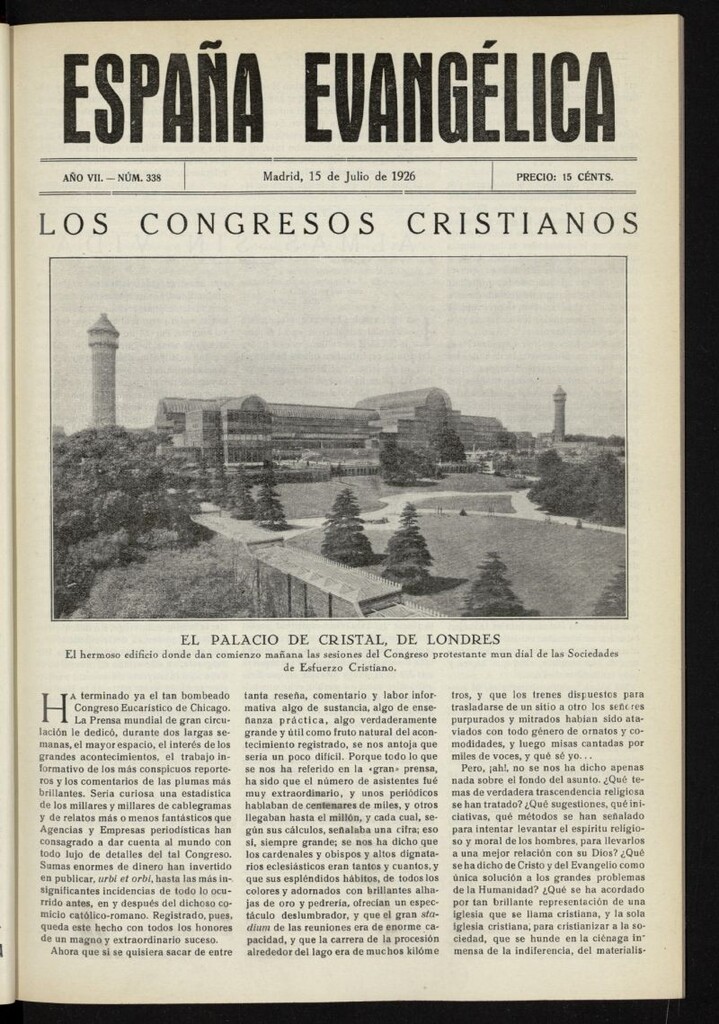 Miniatura de España Evangélica del 15 de julio de 1926, nº 338